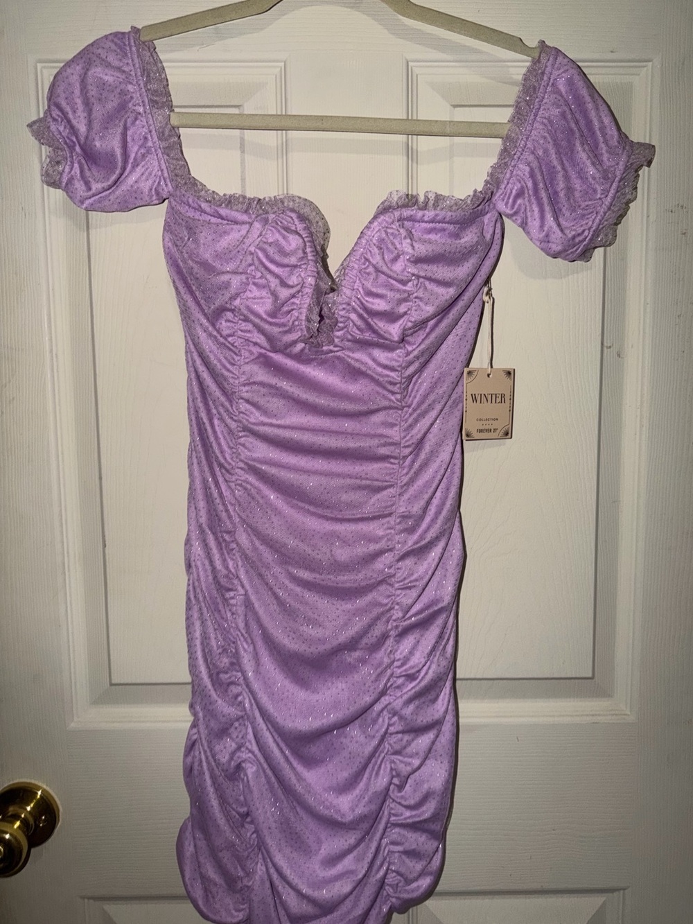 Lavender Ruched Off-Shoulder Dress